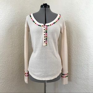 Free People cream and rainbow embroidery thermal S